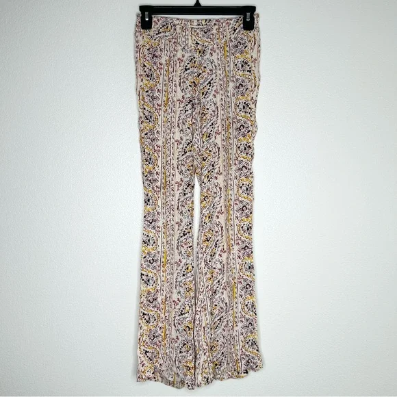 Billabong Womens Cream Floral Pull-On Flare Leg Stretch Pants Size S - Picture 1 of 9
